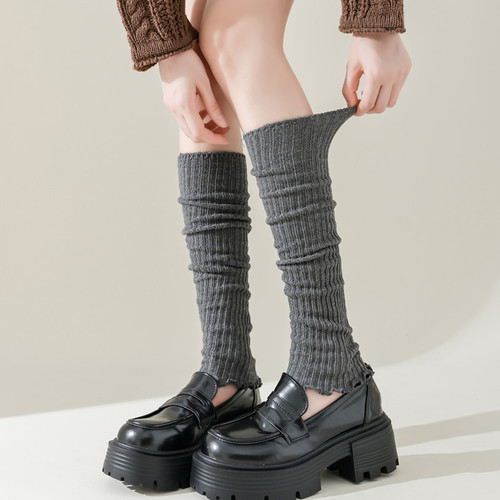 Pure cotton calf socks with vertical stripes of knitted leg covers to keep warm jk girls college style knee pads long pile boot covers socks