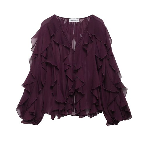 2025 European and American Style Spring Women's Long-Sleeve Layered-Design Ruffle-Trimmed Shirt 6112