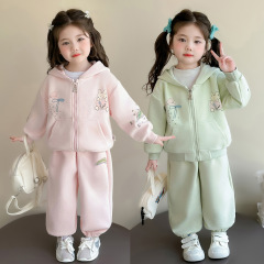 女童秋季套装2025新款洋气儿童女宝宝卡通印花连帽卫衣秋装两件套