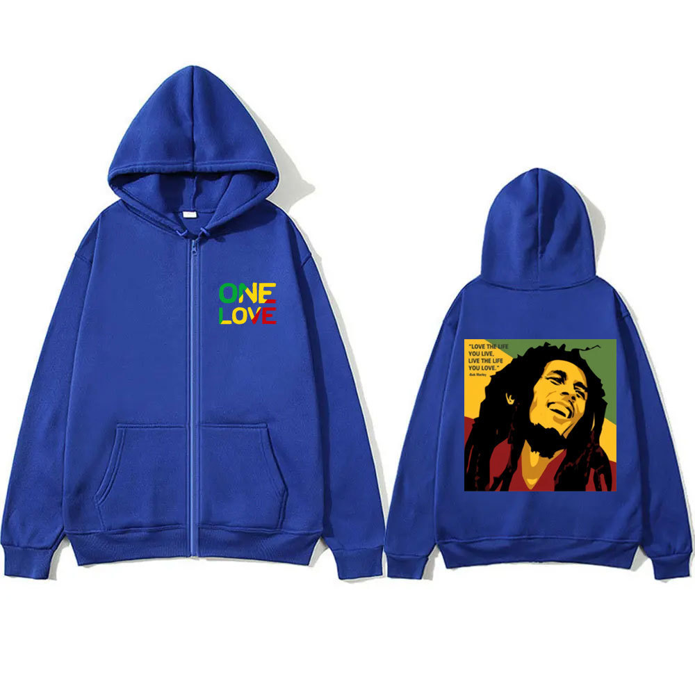 Reggae Originator Bob Marley One Love Graphic Zipper Hoodie
