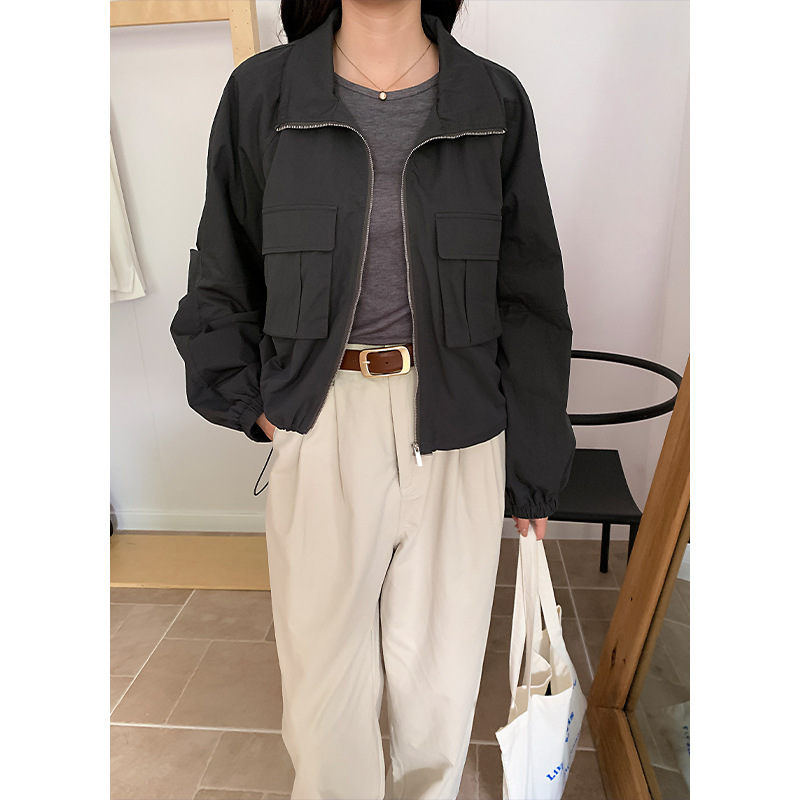 Yi er shirt handsome fried boyfriend style retro casual jacket coat women's 2024 autumn big pocket motorcycle jacket