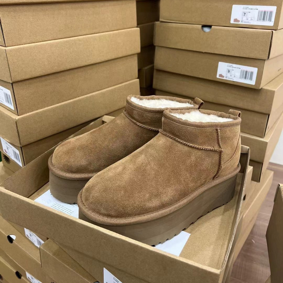 河南桑坡羊皮毛一体厚底スノーブーツ カップル用ローカットミニクラシックWQUUG綿靴