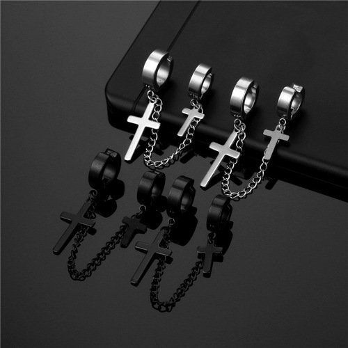 European and American earrings wholesale personalized titanium steel cross popular earrings retro stainless steel hip-hop earrings earrings