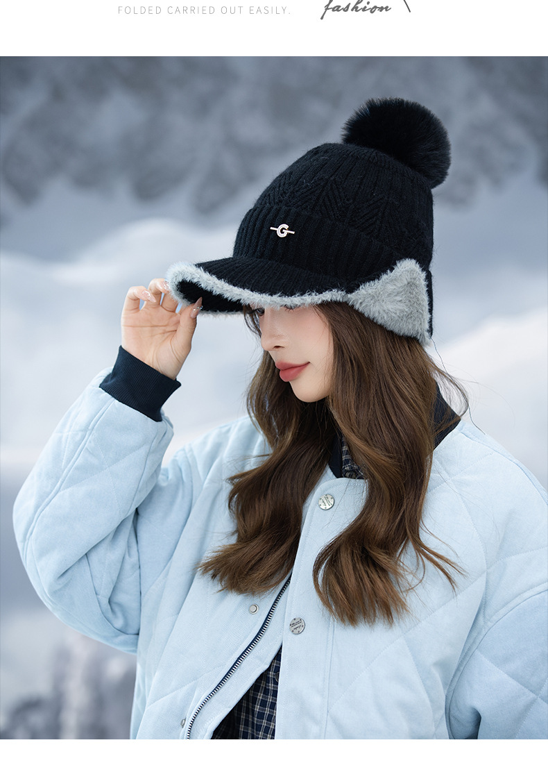 Autunno Inverno Nuovo G Label Bicolore Paraorecchie sfilacciato Esterno Foderato in pile Ispessito Antifreddo Caldo Viso-snellente Lavorato a maglia_voghion.com