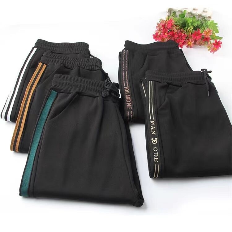 Spring Style Side-Striped Tencel Cotton Sports Pants for Middle-Aged and Elderly Women, Plus-Size Casual Loose High-Waisted Casual Pants, Elegant and Suitable for Commuting