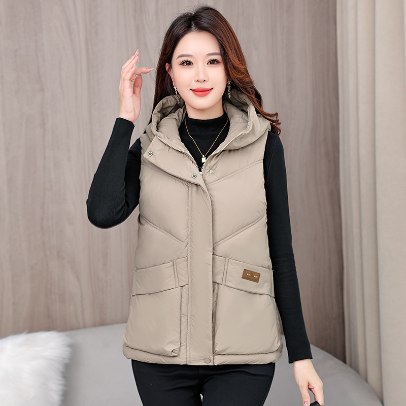 2025 nuevo chaleco de algodón corto de mujer encapuchado otoño y invierno con hombro grueso chaleco de moda extranjera chaqueta image 7