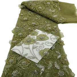 热销手工订花钉珠网纱刺绣珠管绣花面料童装连衣裙舞台服绣花布料