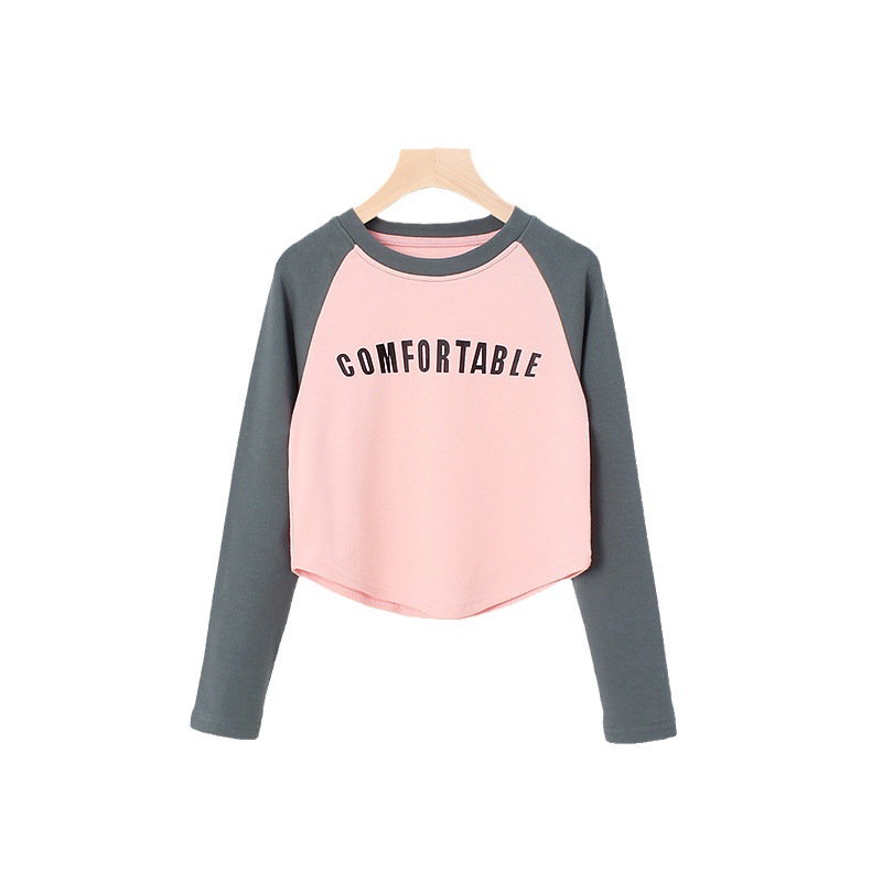 Primavera de estilo coreano ropa para niños Nueva Camiseta de manga larga para niñas media y grande para niños Raglan camisa de fondo corto para niños de manga larga al por mayor