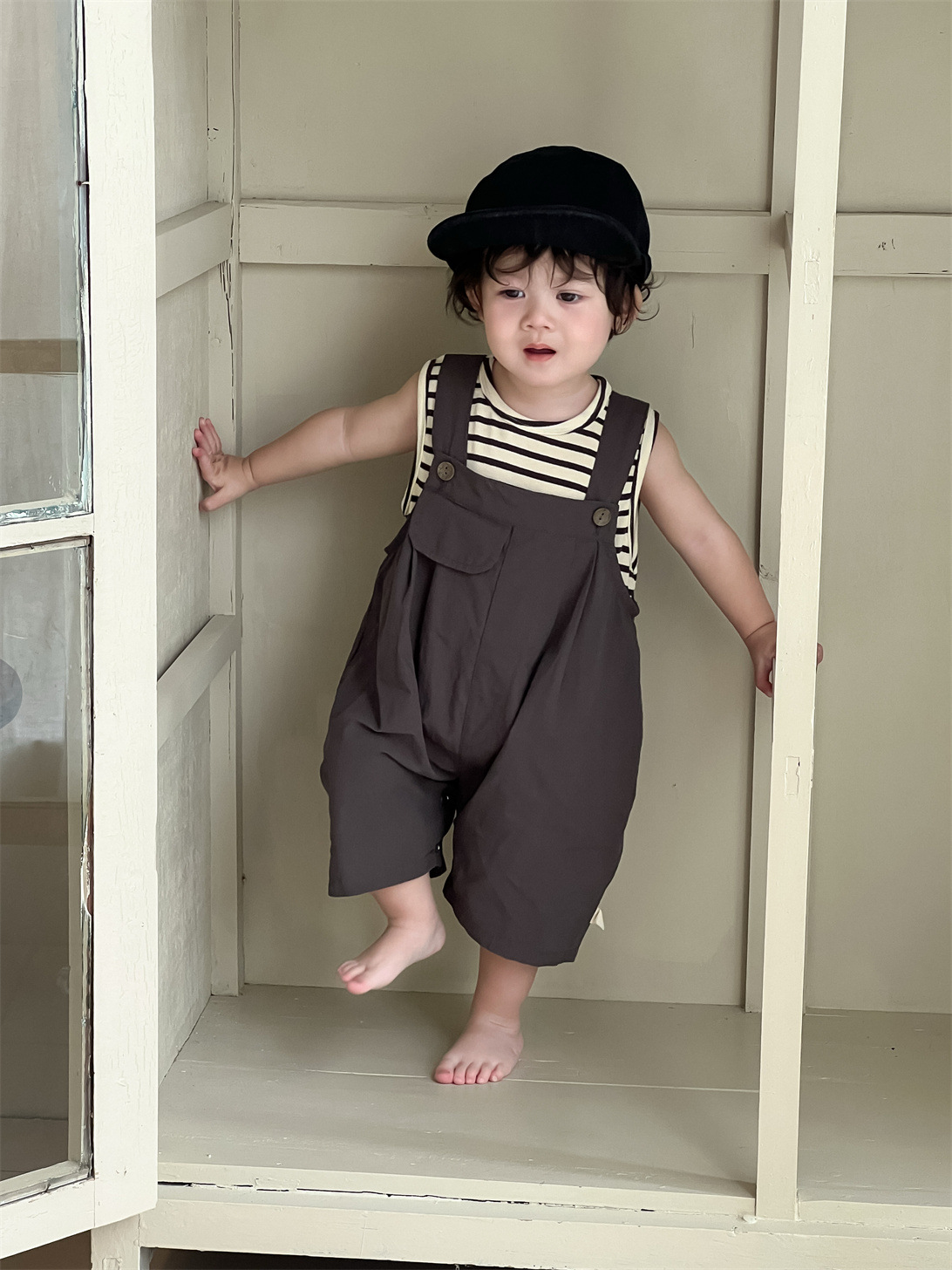 男童夏装薄款2026新品宝宝衣服夏款韩版童装儿童条纹T背带裤套装
