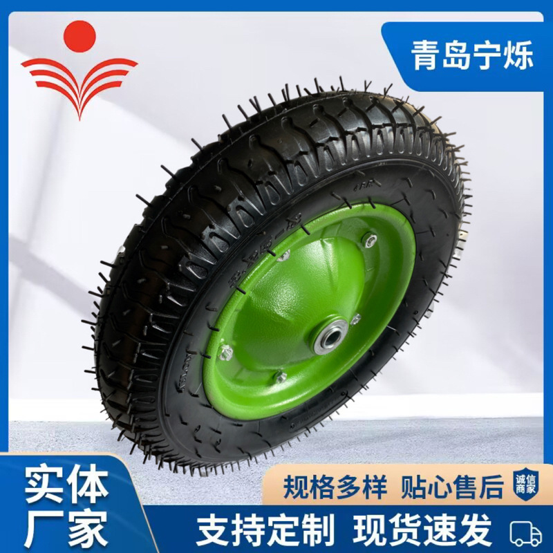现货供应3.25-8羊角上螺丝橡胶搬运车成套轮胎 手推车橡胶充气轮