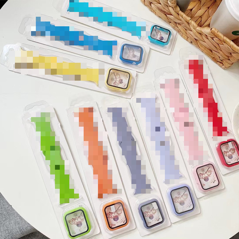 适用苹果硅胶保护壳套装表带Iwatch8/ 7/6/se54PC表壳一体二合一