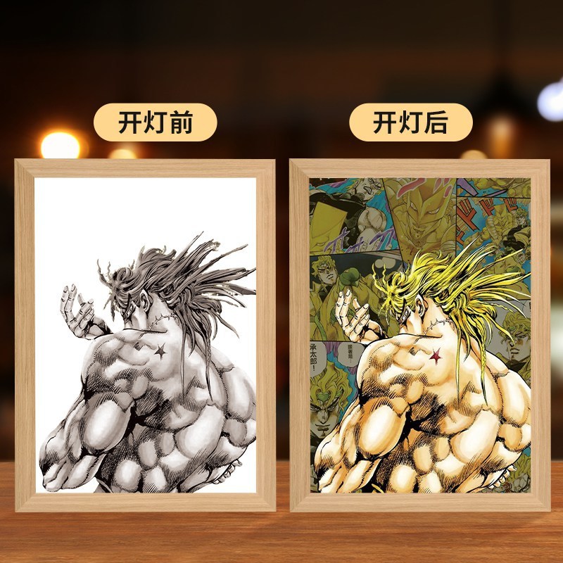 JOJOアニメの照明画の創意二次元のベッドの頭の小さい夜の明かりの木製の額縁の置物の置物の贈り物の発光画|undefined