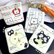 新款可爱卡通折叠镜女桌面可立化妆镜少女心便携小号折叠镜子批发