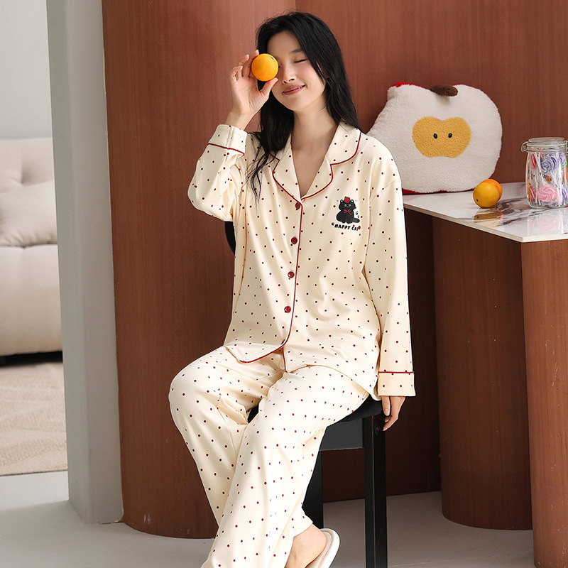 带胸垫一体卡通睡衣女2025秋冬精梳棉开衫长袖套装甜美可爱家居服|undefined