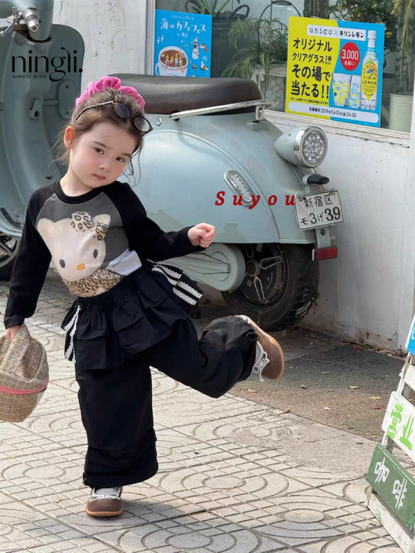 Ningli 女の子の春と秋のスーツ新しい綿長袖 Tシャツオーバーオールツーピースセット女の赤ちゃんファッショナブルなカジュアルスーツトレンディ|undefined