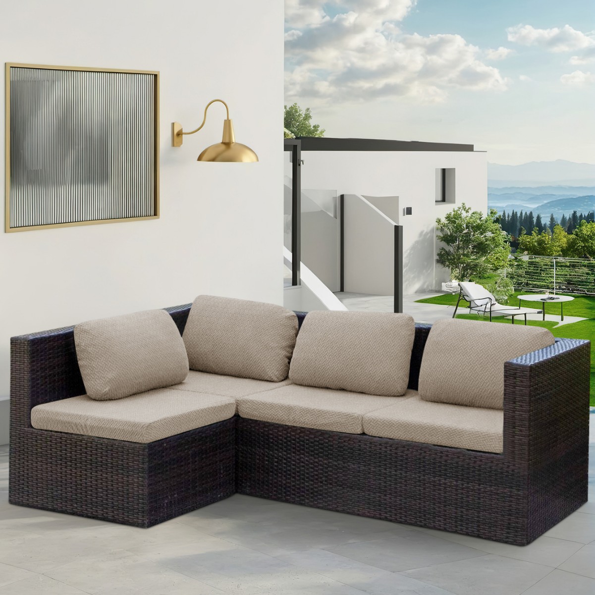 Transfronterizos T-shaped al aire libre impermeable estriado sofá elástico cojín cubierta todo incluido sofá general sofá en stock