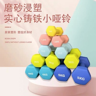 Solid Cast Iron Dumbbells Gym Plastic-Coated Hexagonal Straight Handle Dumbbells Home Fitness Equipment Women's Material Household Small Dumbbells