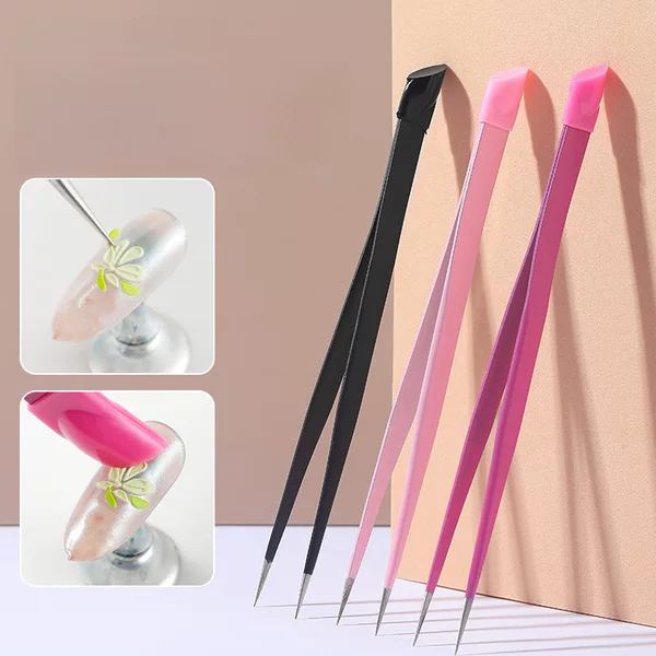 Multifunctional Double-Headed Tweezers, a Complete Set of Easy-To-Clip Nail Stickers with Silicone Pressure Stick Embossed Japanese Manicure Tools