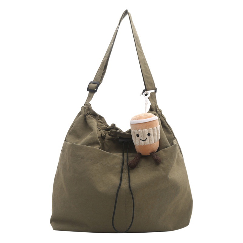 2025 New Large Capacity Waterproof Nylon Drawstring Pleated Shoulder Bag Travel Casual Crossbody Bucket Bag