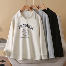 胖MM大码2025秋季新款女装韩版时尚休闲三色印花卫衣 z192  2511