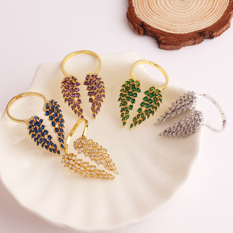 Wings Pattern Fashion Wings Copper Gold Plated Zircon Rings In Bulk