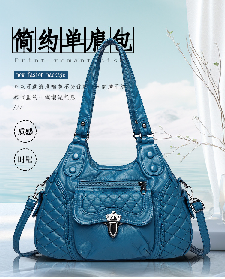 2023 New Mom Commuting Large Capacity tote handbag, washed leather pu women's bag, polyester single-shoulder bag Specification drawing