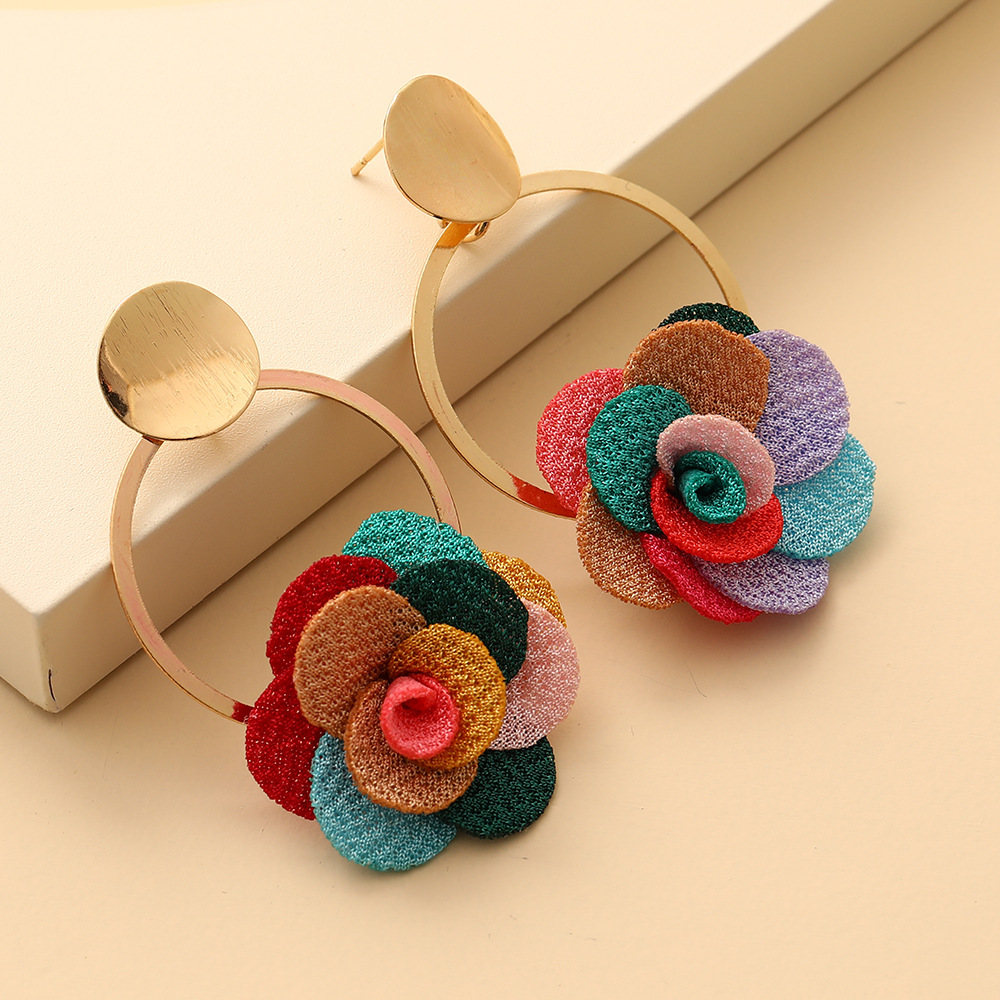 New Multilayer Chiffon Cloth Lace Flower Earring display picture 1