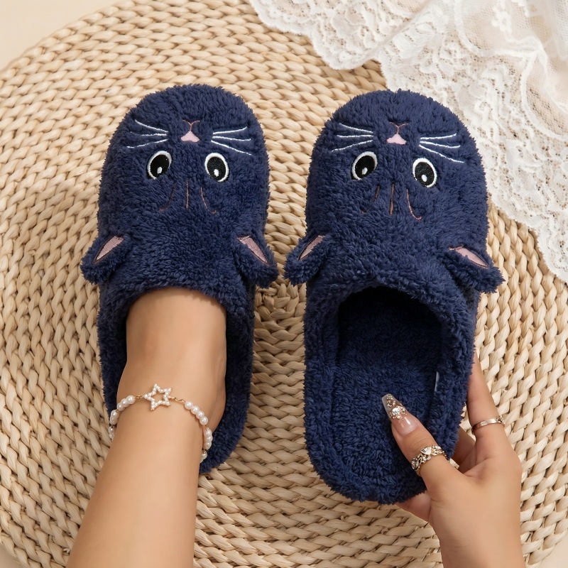 Zapatillas de algodón gatos transfronterizas de mujeres otoño y invierno domésticas impermeables impermeables impermeables silenciosas calentadas zapatillas de pelo de dibujos animados