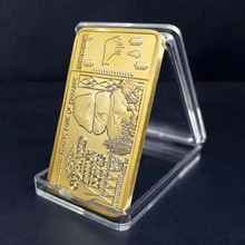 津巴布韦100万亿纪念币方形镀金块硬币石头城纪念章旅游工艺品