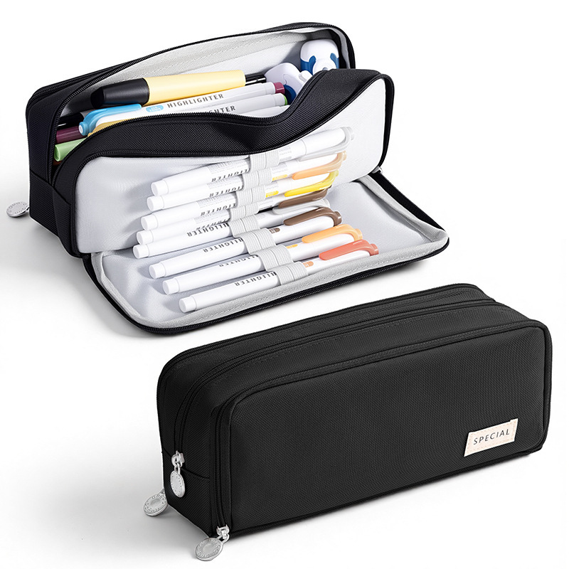 Oxford Cloth Double-Opening Pencil Case, Large Capacity Stationery Box, Simple and Multifunctional Student Supplies for Middle and High School, Direct from the Source Factory