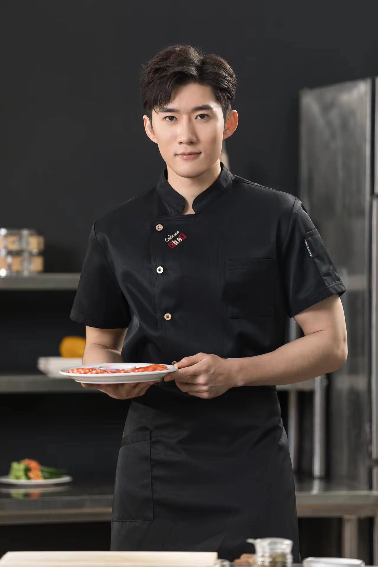 Uniforme de Chef de Manga Corta para Verano, Ropa de Trabajo para Catering, Hotel, Restaurante, Cocina, Cantina, Repostería, Transpirable, Personalizable con Impresión.