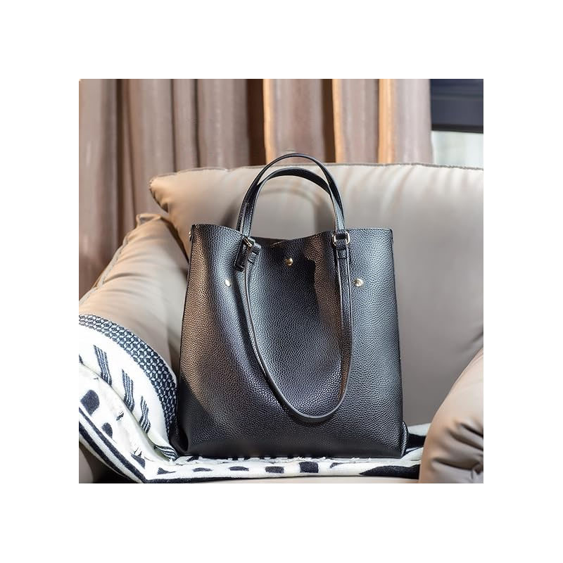 Custom New Simple 2-Piece Set Large Tote Bag Fashionable Water-Resistant Durable PU Leather Women's Handbag - Thumbnail 4