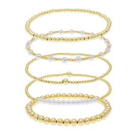 亚马逊外贸新品不锈钢圆珠仿珍珠串珠手链套装 精致百搭叠戴饰品