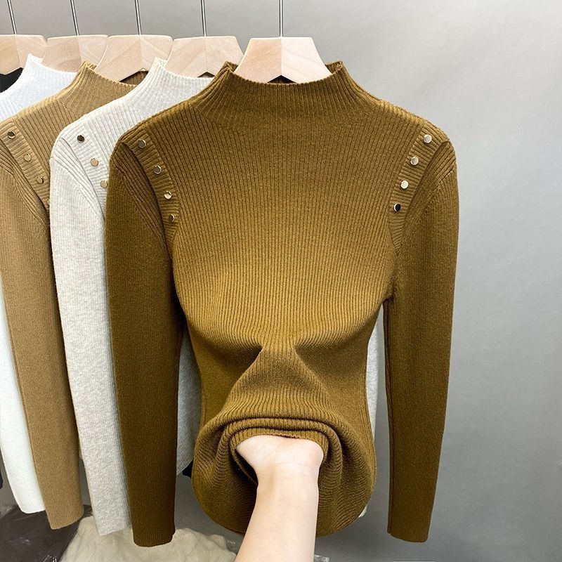 【 Famiglia Cashmere 】 Maglione da donna in maglia spessa e larga, corto, con collo alto e base in lana, strato interno per autunno e inverno_voghion.com