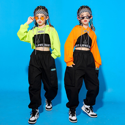 Girls' Jazz Dance Performance Costume - New Style Long Sleeve Belly-Baring Hip-Hop Jazz Street Dance Show Performance Trendy Costume Dance Practice