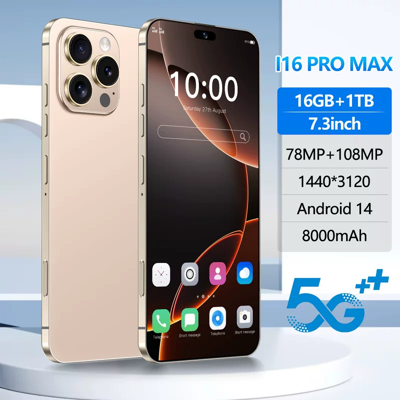 Smartphone i16pro max, 7.3‑inch large screen, Android 14, 4+128, octa‑core, 4G