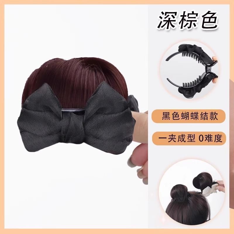假发女抓夹丸子头新款蝴蝶结盘发神器增发量蓬松高颅顶花苞头发饰|undefined