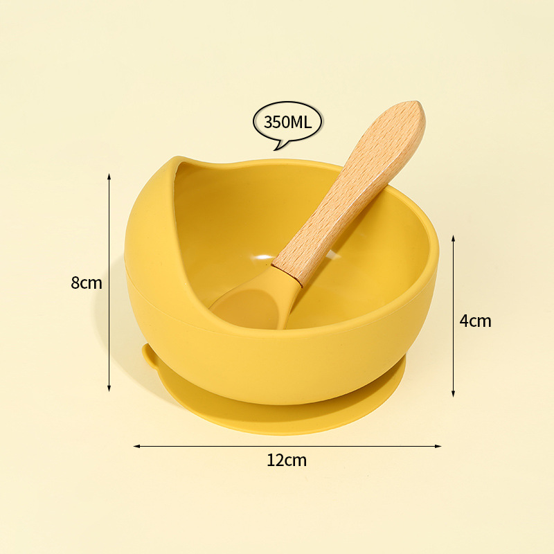 Transfronterizo en stock suplemento de alimentos para bebés tazón antideslizante resistente a la caída traje de vajilla para niños mango de madera cuchara lechón tazón de silicona