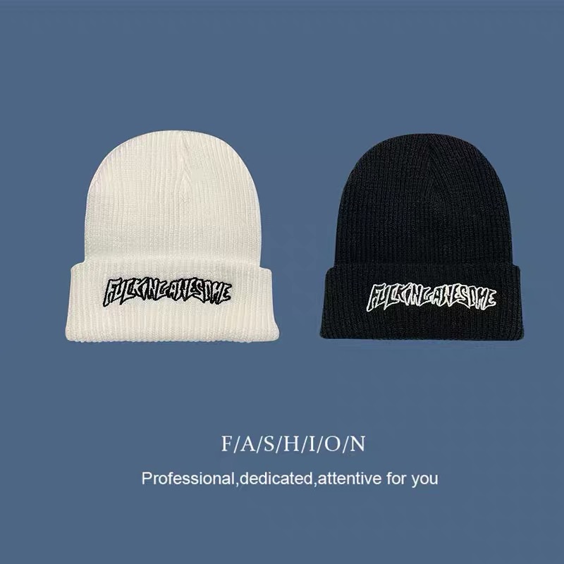 2021 new autumn and winter drumless embroidery cold cap pot warm hat dome monochrome knit hat hair cap wholesale