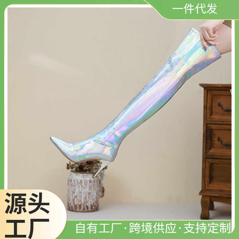 46 Silver Laser Middle Section High Heel Size Changed to Girth Long Professional Boots Changed to Height 31 Fashionable silver Long silver High Barrel 46 Silver Laser Middle Section High Heel Size Changed to Girth Long Professional Boots Changed to Height 31 Fashionable silver Long silver High Barrel