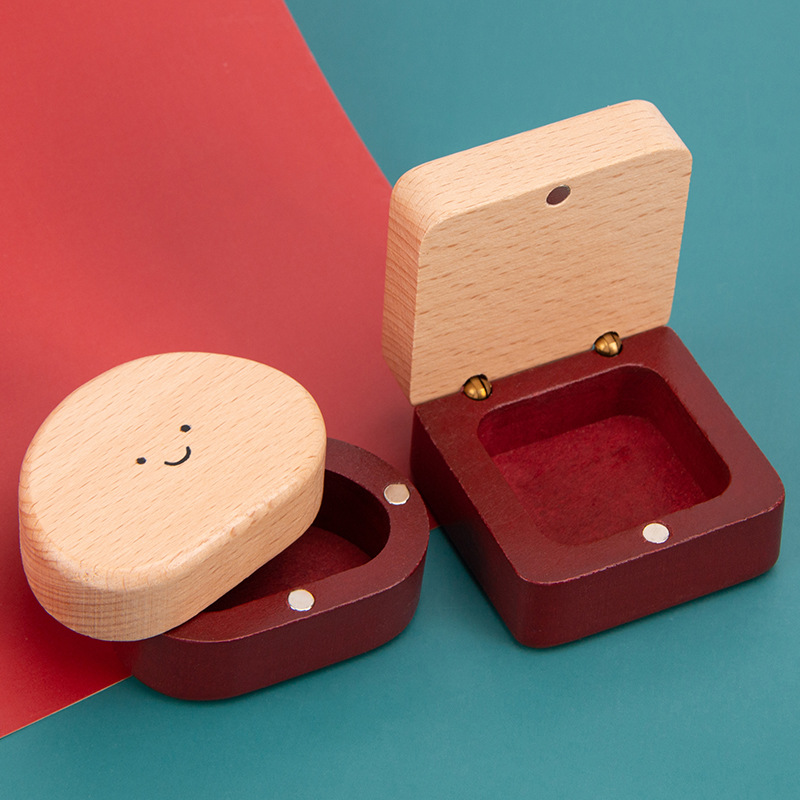 Caja de almacenamiento de dientes temporales de madera maciza Caja de dientes de leche Caja de colección de dientes para niños Caja conmemorativa de conservación de dientes para niños y niñas