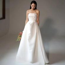外贸白色抹胸轻婚纱订婚宴气质优雅礼服裙修身显瘦高级感迎宾礼服
