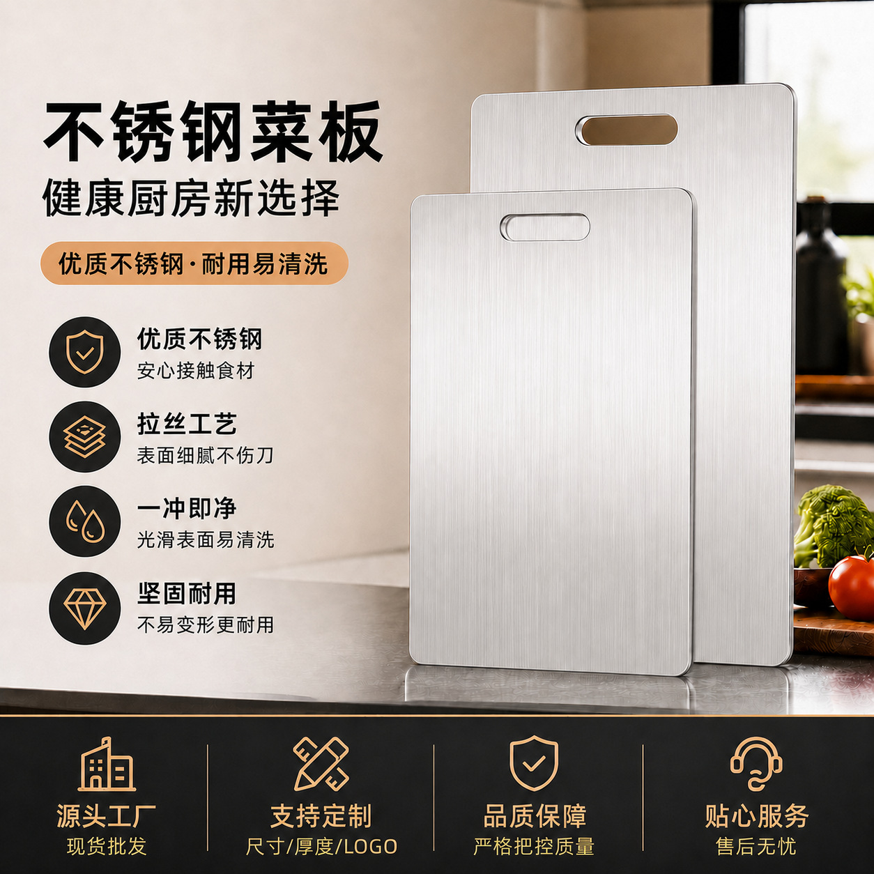 Transfronterizo especial para acero inoxidable placa de cocina gruesa antibacteriana de corte de verduras y carne tablero de mesa de corte de cocina especial tablero de corte de doble cara