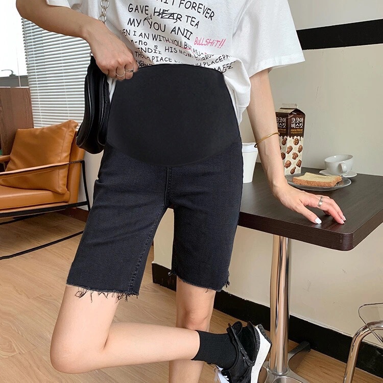 Maternity 2025 Spring and Summer Denim Shorts Belly Support Pants Outer Wear Maternity Elastic Mid-Length Cycling Pants