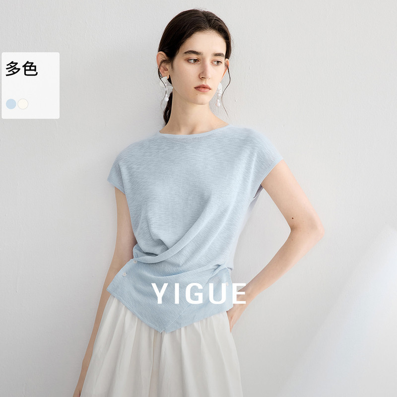 Yigu Slightly See-Through Round Neck Knit Sweater Short-Sleeve Women's 2025 Summer New Vintage Fashion Irregular Design Top Yigu Slightly See-Through Round Neck Knit Sweater Short-Sleeve Women's 2025 Summer New Vintage Fashion Irregular Design Top