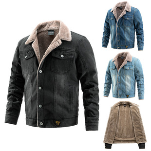 Cross-border European and American Denim Jacket Men's fleece-lined Thickened plus size Jacket Foreign Trade Men's Autumn and Winter Casual Trendy Outerwear