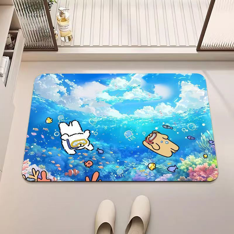 漫画珪藻泥フロアマット、浴室トイレフロアマット、滑り止めフロアマット、耐摩耗性、汚れ防止フロアマット、お手入れが簡単なフロアマット|undefined
