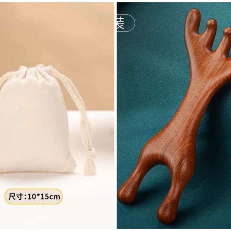 鹿角櫛マッサージ櫛鹿角熊手小蛙鼻掛器金糸緑檀木櫛鹿角櫛マッサージ器|undefined