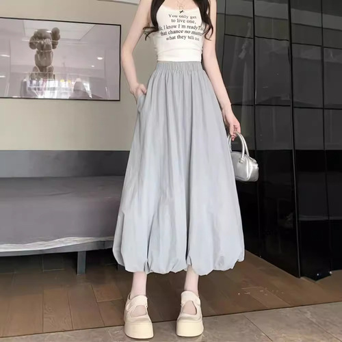 2025 Poplar Skirt Flower Bud Lantern Skirt Summer Elastic High-Waist Slimming Trend Yamamoto Skirt