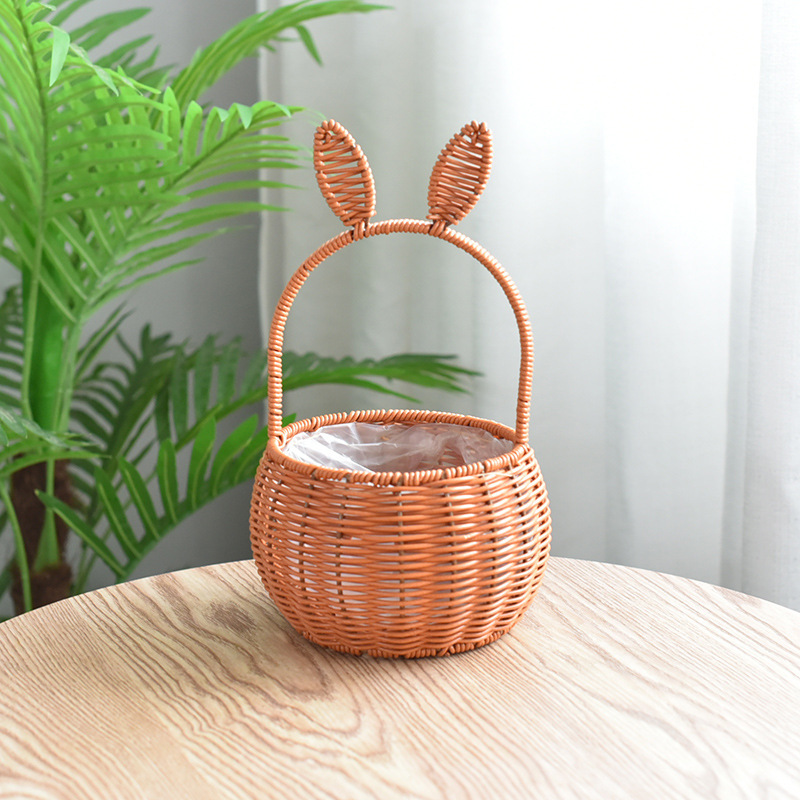 Cestas de flores de huevos de vid de plástico tejidos, flores de luna, flores de mano tejidas, ramo de flores para regalar a una amiga, cesta de flores de mano